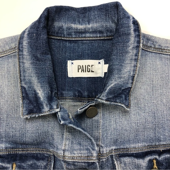Paige Vermont medium wash denim jean jacket Medium lightly distressed - Picture 9 of 14